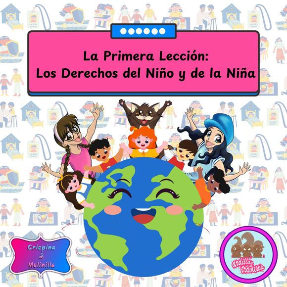 Crispina y Molinilla alreededor de un globo, con niños y niñas